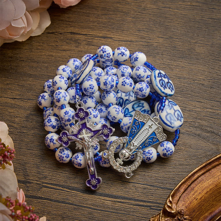 Christianartworkshop Our Lady of Aparecida Blue‑White Porcelain Rosary: Keepsake for Solemn Prayer Observance - image 4