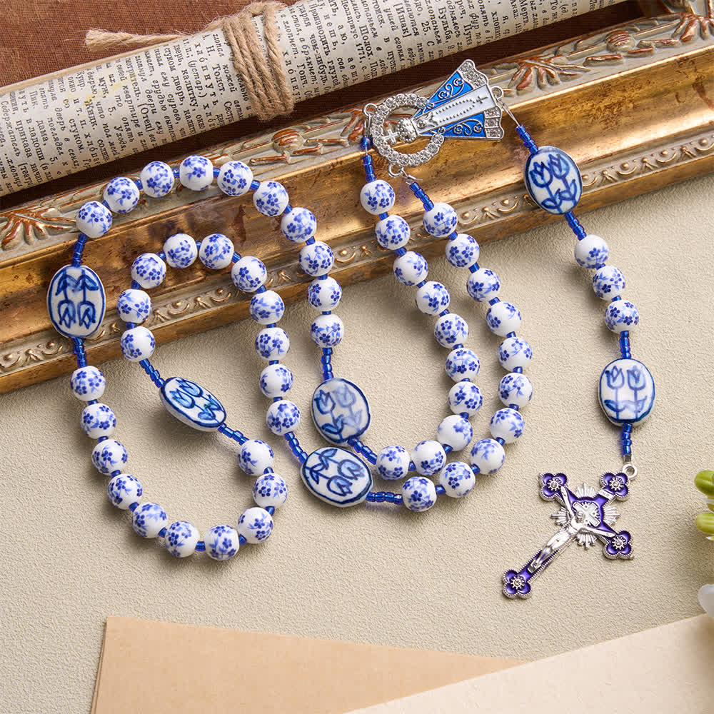 Christianartworkshop Our Lady of Aparecida Blue‑White Porcelain Rosary: Keepsake for Solemn Prayer Observance - image 2