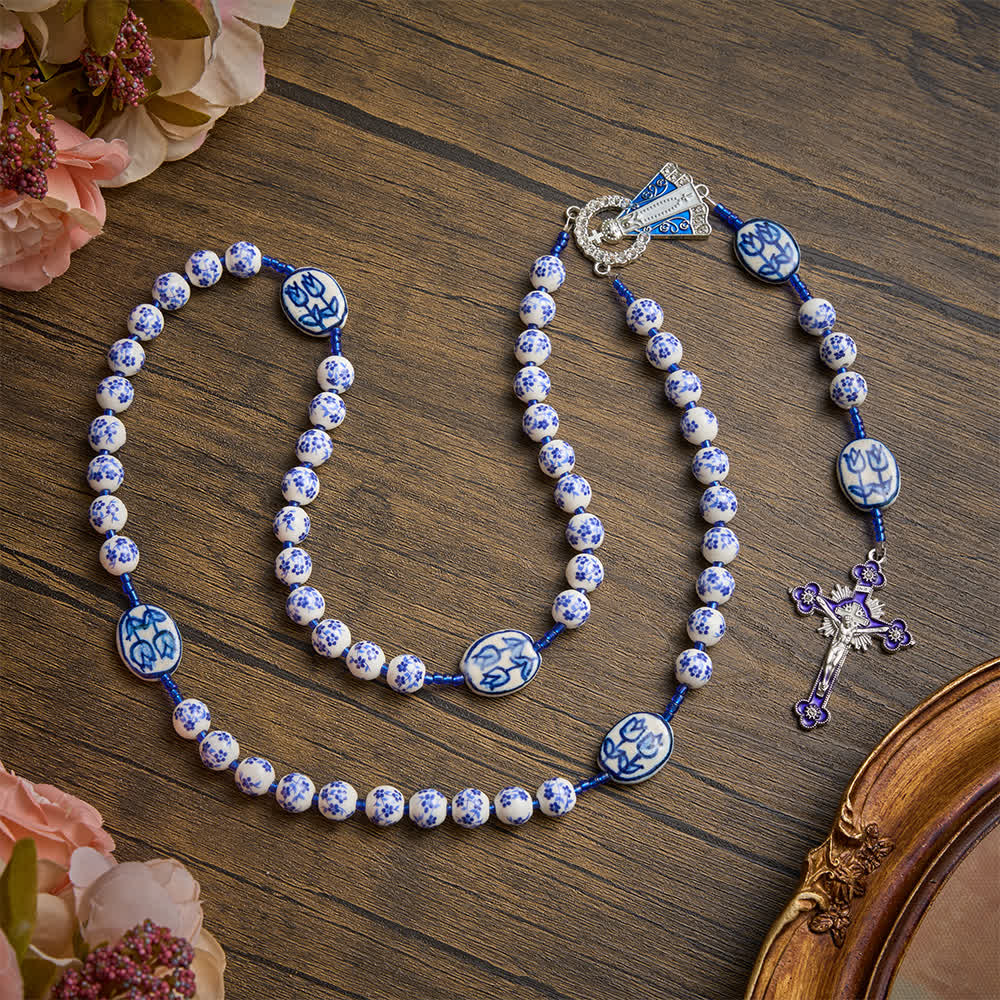 Christianartworkshop Our Lady of Aparecida Blue‑White Porcelain Rosary: Keepsake for Solemn Prayer Observance - image 5