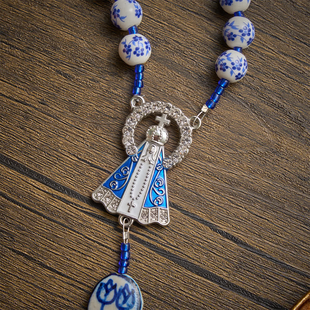 Christianartworkshop Our Lady of Aparecida Blue‑White Porcelain Rosary: Keepsake for Solemn Prayer Observance - image 8