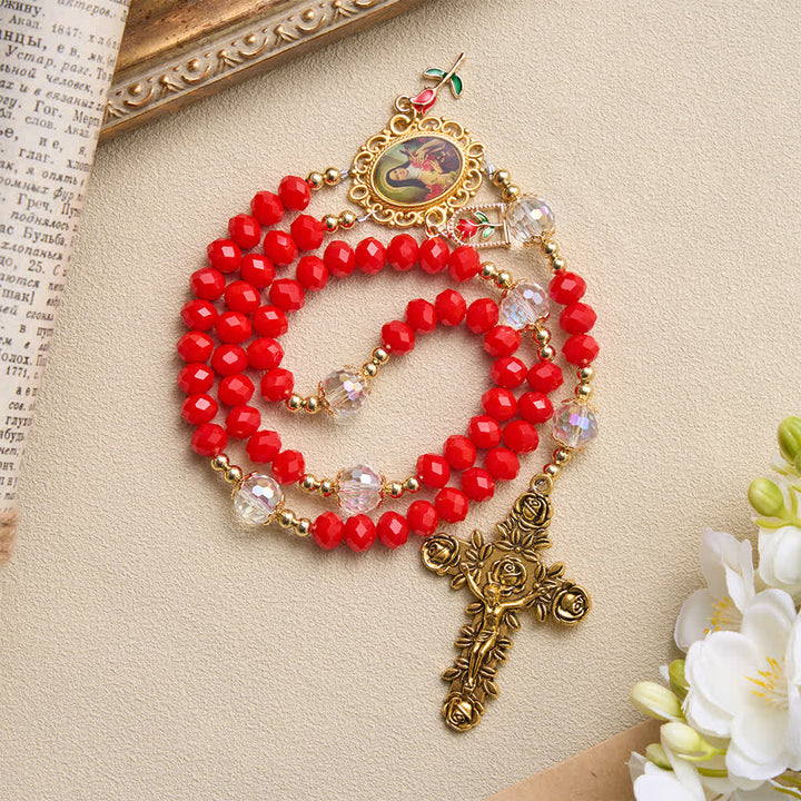 Christianartworkshop Ornate St.Therese‑Themed Rosary With Rose‑Carved Cross: Emblem of Gentle Heavenly Grace - image 3