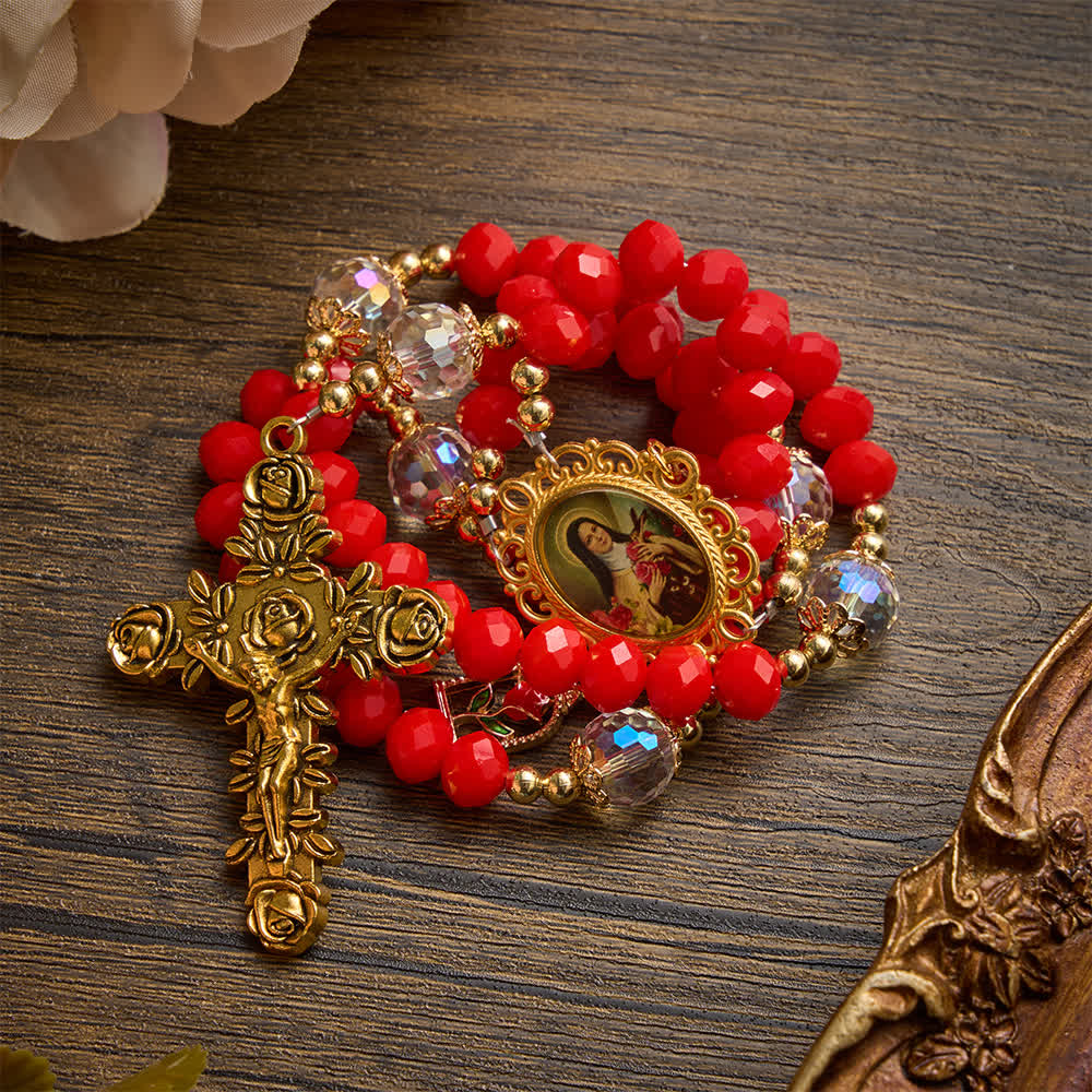 Christianartworkshop Ornate St.Therese‑Themed Rosary With Rose‑Carved Cross: Emblem of Gentle Heavenly Grace - image 4