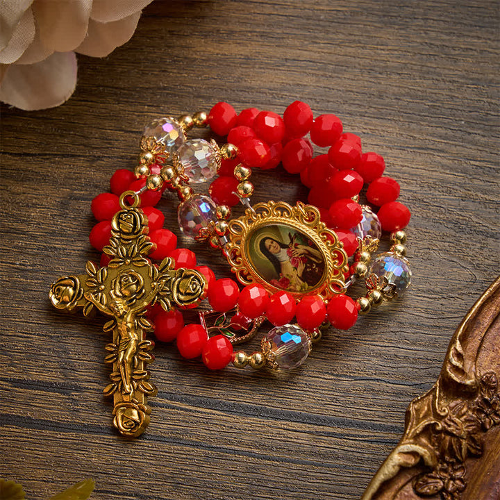 Christianartworkshop Ornate St.Therese‑Themed Rosary With Rose‑Carved Cross: Emblem of Gentle Heavenly Grace - image 4