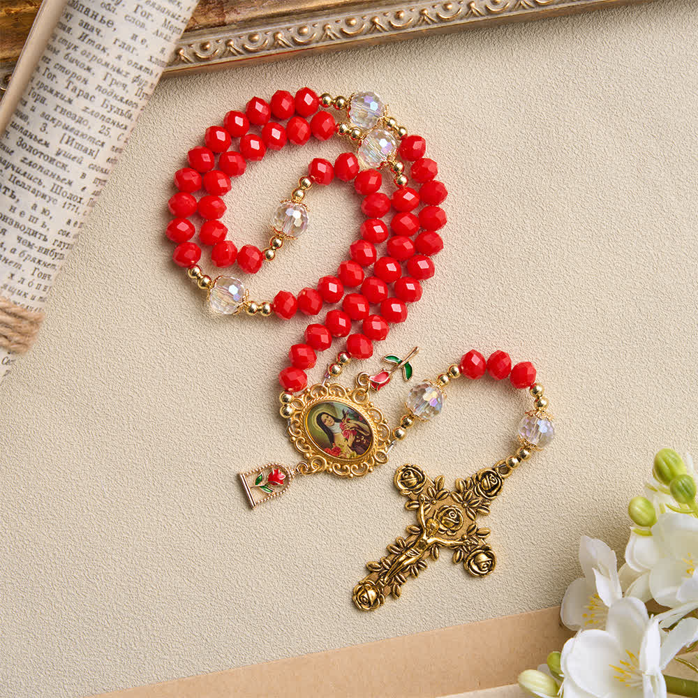Christianartworkshop Ornate St.Therese‑Themed Rosary With Rose‑Carved Cross: Emblem of Gentle Heavenly Grace - image 2