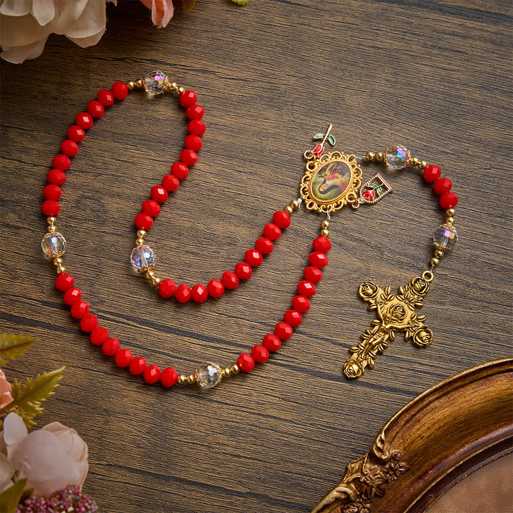 Christianartworkshop Ornate St.Therese‑Themed Rosary With Rose‑Carved Cross: Emblem of Gentle Heavenly Grace - image 5