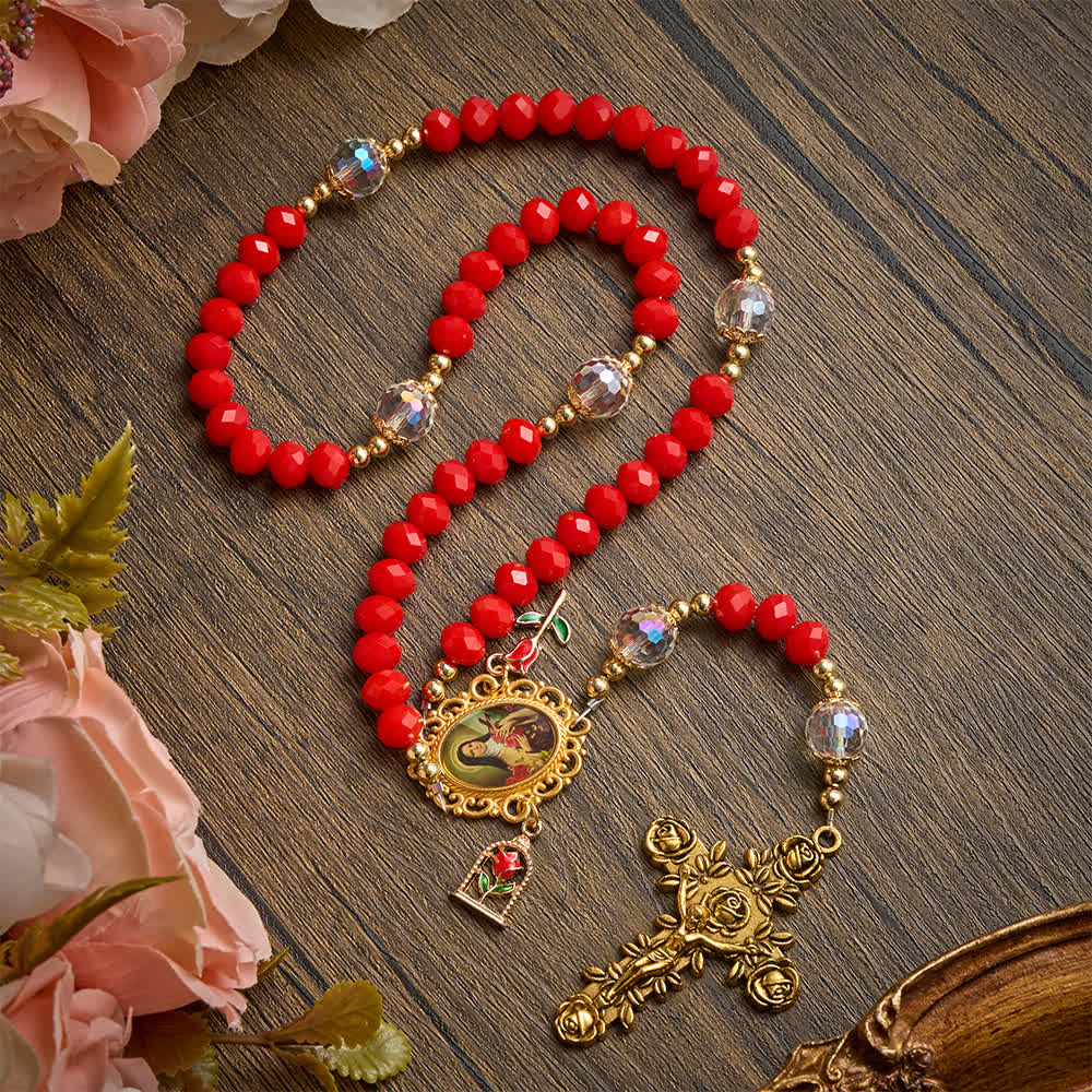 Christianartworkshop Ornate St.Therese‑Themed Rosary With Rose‑Carved Cross: Emblem of Gentle Heavenly Grace - St.Therese Rose Themed Rosary - image 0