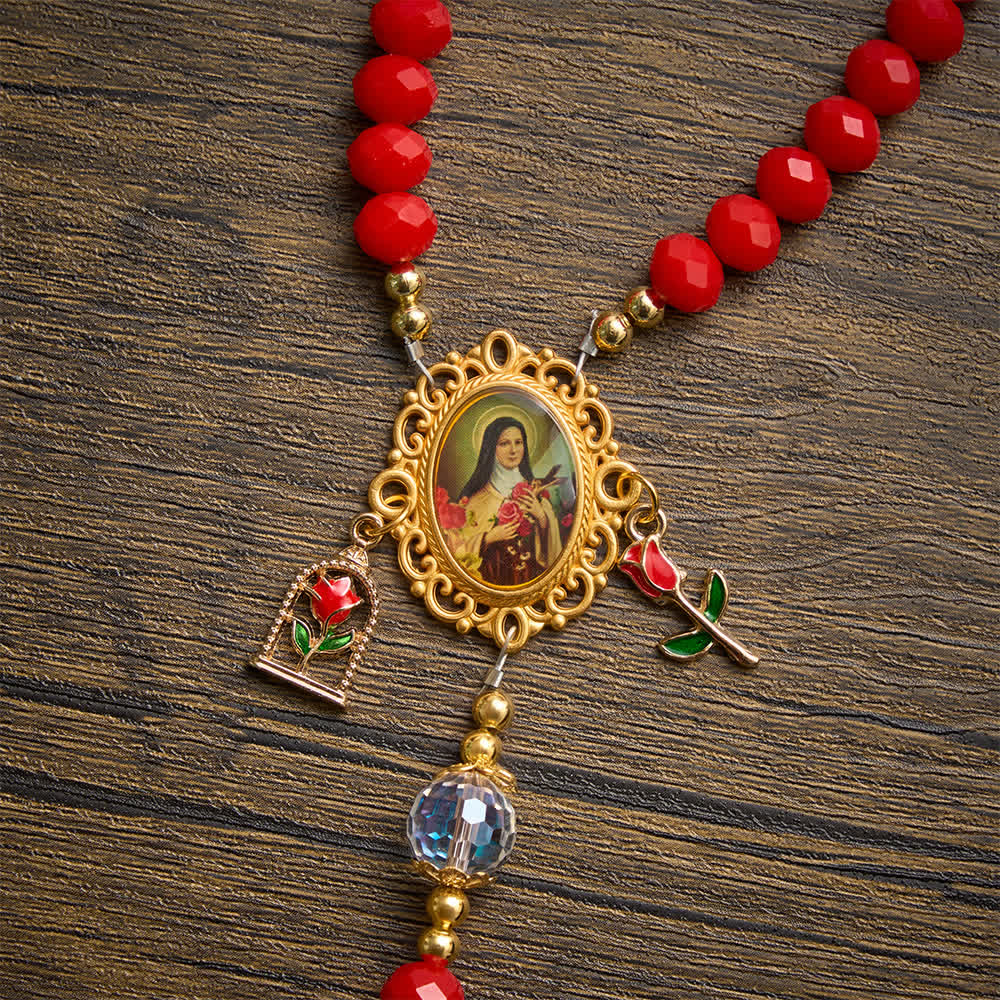 Christianartworkshop Ornate St.Therese‑Themed Rosary With Rose‑Carved Cross: Emblem of Gentle Heavenly Grace - image 6