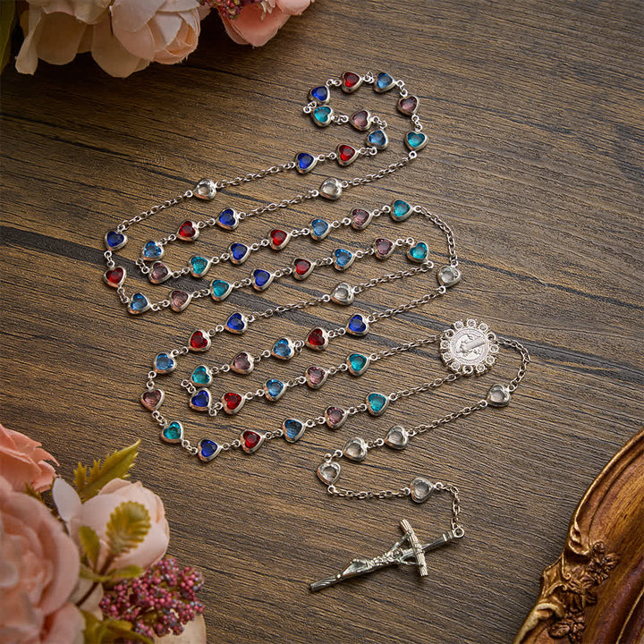 Christianartworkshop Silver‑Toned Heart‑Zircon Rosary With St.Benedict Medallion: Emblem of Gentle Heavenly Grace - image 3