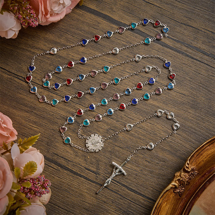 Christianartworkshop Silver‑Toned Heart‑Zircon Rosary With St.Benedict Medallion: Emblem of Gentle Heavenly Grace - image 4