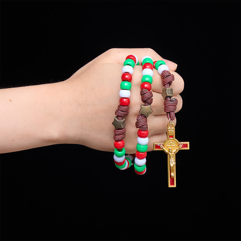 Christianartworkshop Christmas‑Toned Bead‑Cord Rosary With Holy Spirit Medallion: Emblem of Warm Heavenly Grace - image 1