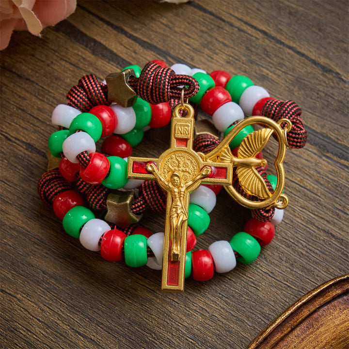 Christianartworkshop Christmas‑Toned Bead‑Cord Rosary With Holy Spirit Medallion: Emblem of Warm Heavenly Grace - image 4