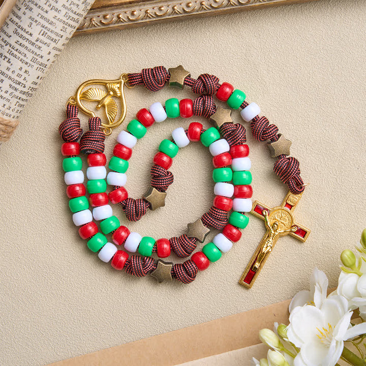 Christianartworkshop Christmas‑Toned Bead‑Cord Rosary With Holy Spirit Medallion: Emblem of Warm Heavenly Grace - image 3