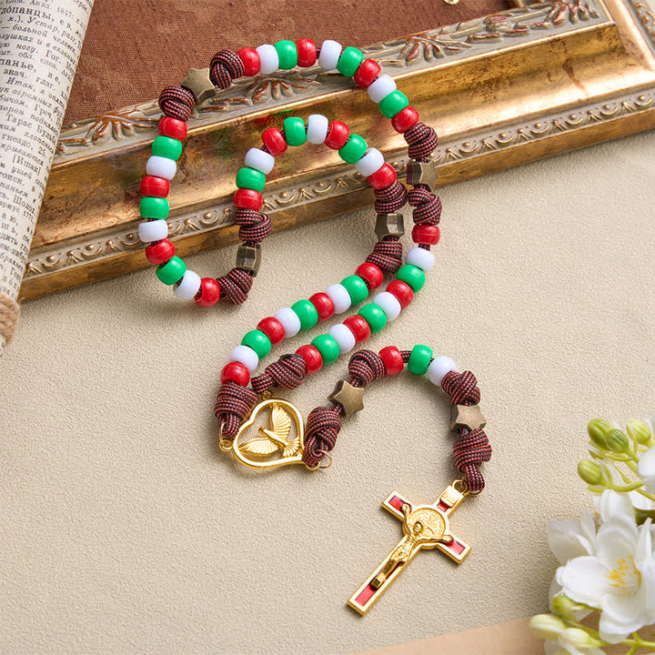Christianartworkshop Christmas‑Toned Bead‑Cord Rosary With Holy Spirit Medallion: Emblem of Warm Heavenly Grace - image 2