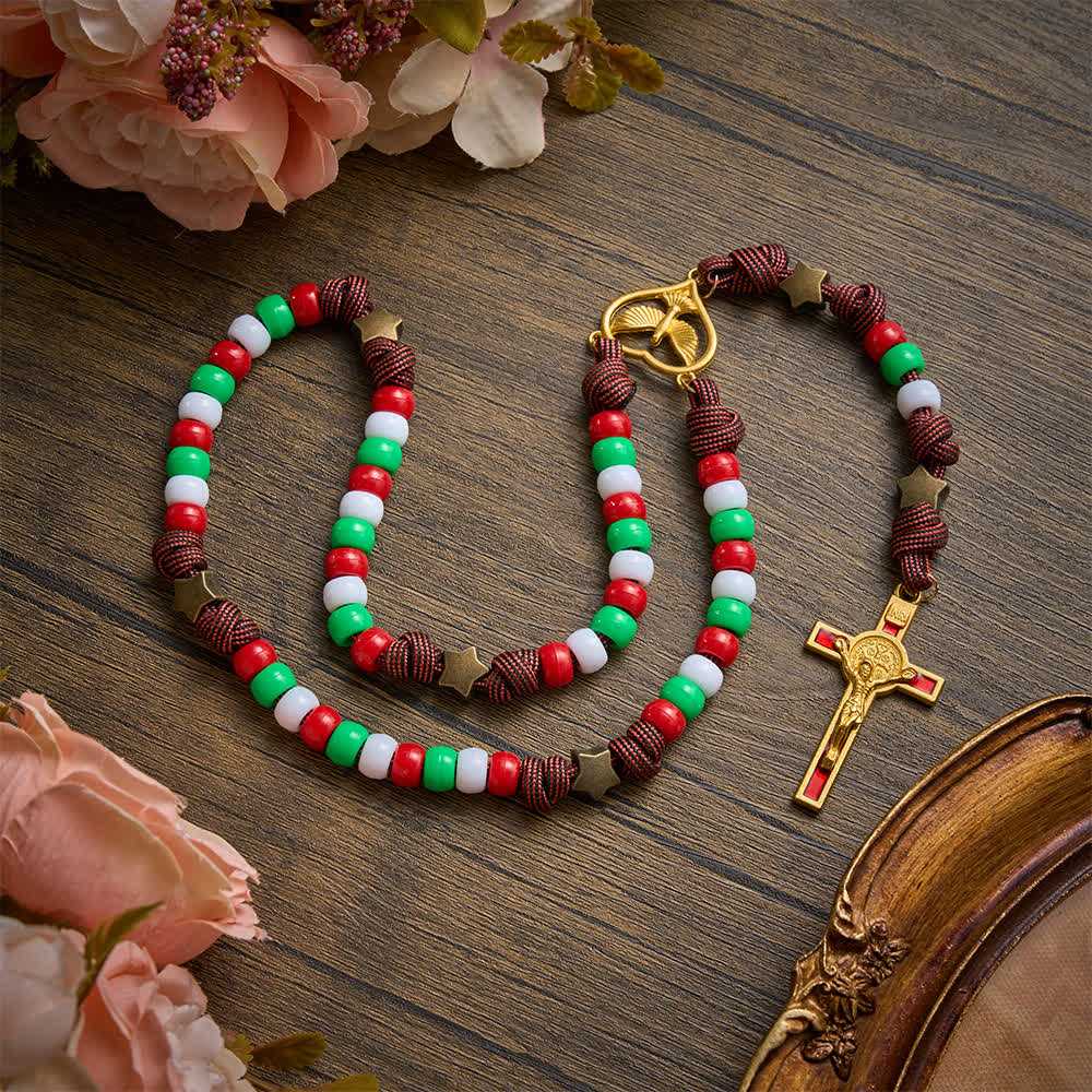Christianartworkshop Christmas‑Toned Bead‑Cord Rosary With Holy Spirit Medallion: Emblem of Warm Heavenly Grace - image 5