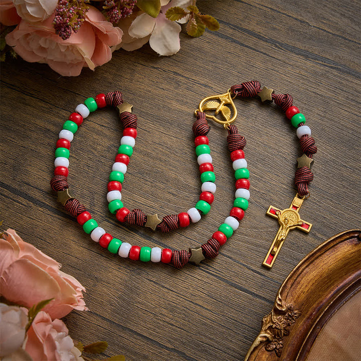 Christianartworkshop Christmas‑Toned Bead‑Cord Rosary With Holy Spirit Medallion: Emblem of Warm Heavenly Grace - image 5