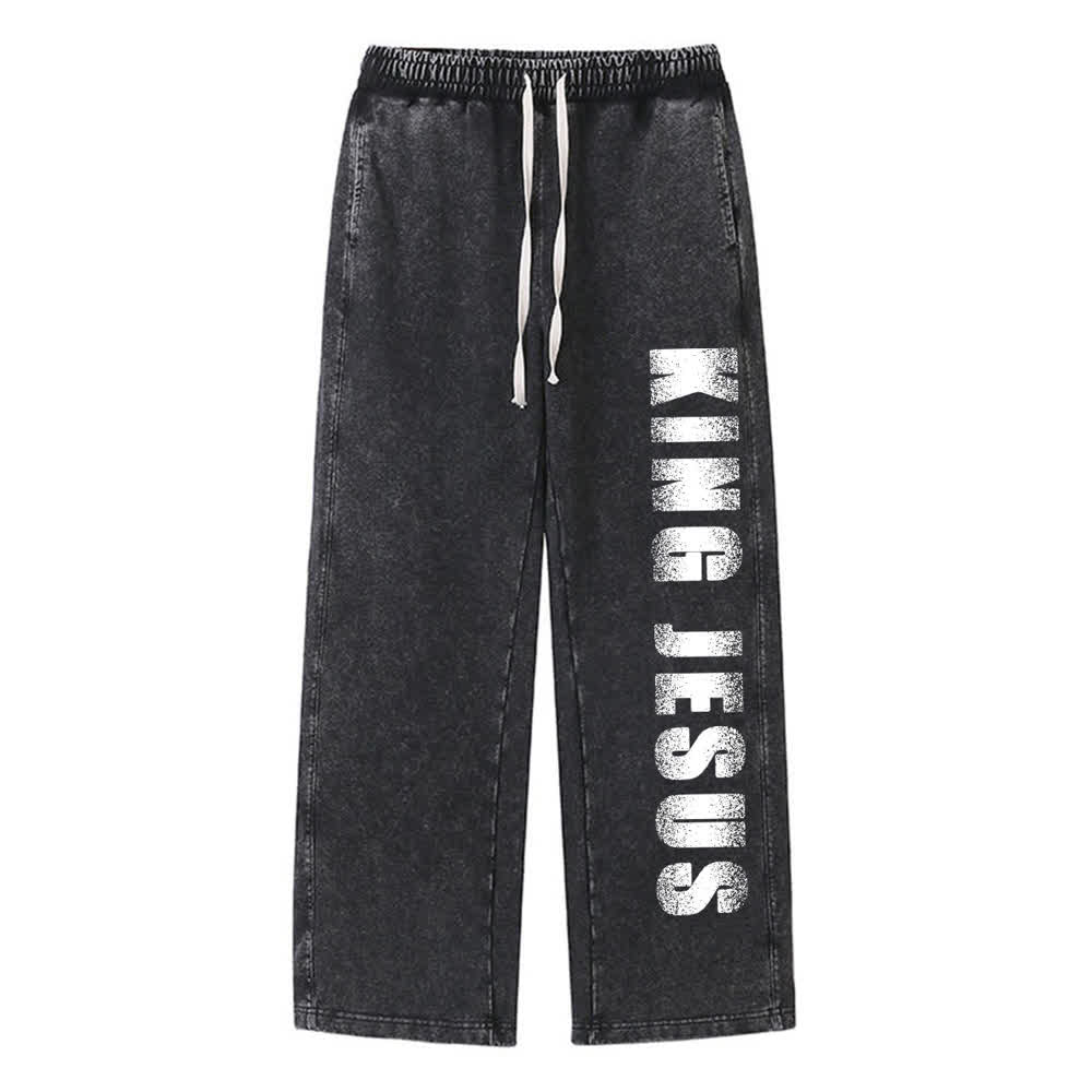 Christianartworkshop King Jesus Vintage Street Statement Washed Sweatpants - Black - XL - image 0