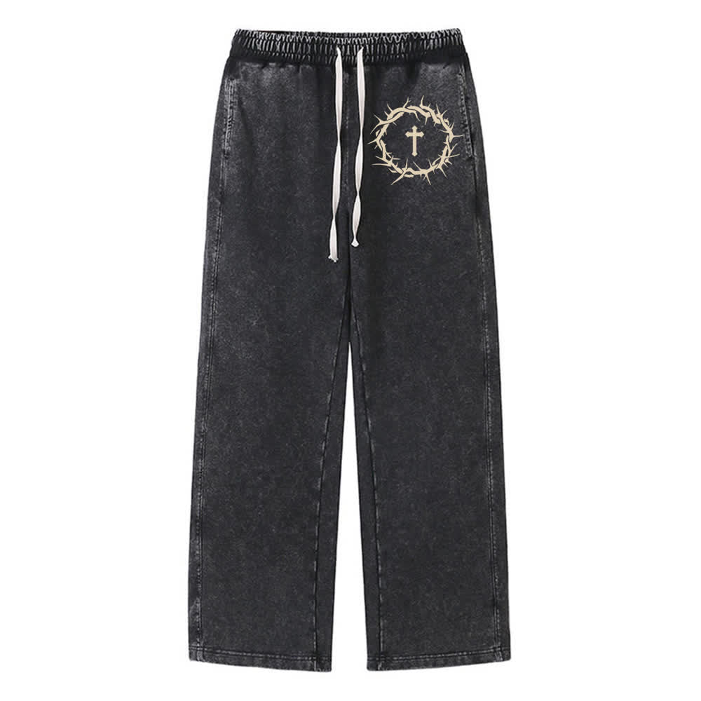 Christianartworkshop Thorn Cross Relaxed Fit Washed Sweatpants - Black - 2XL - image 3