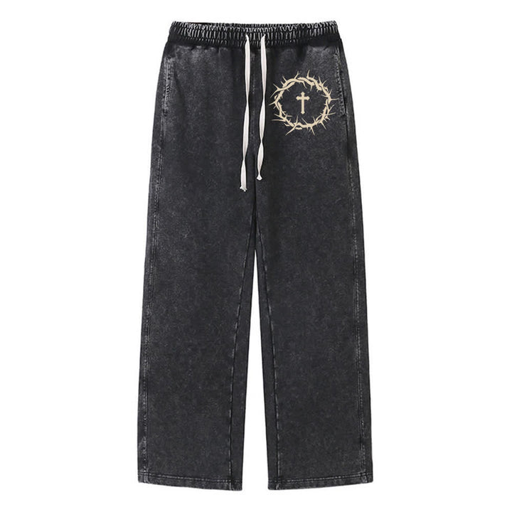 Christianartworkshop Thorn Cross Relaxed Fit Washed Sweatpants - Black - 2XL - image 3