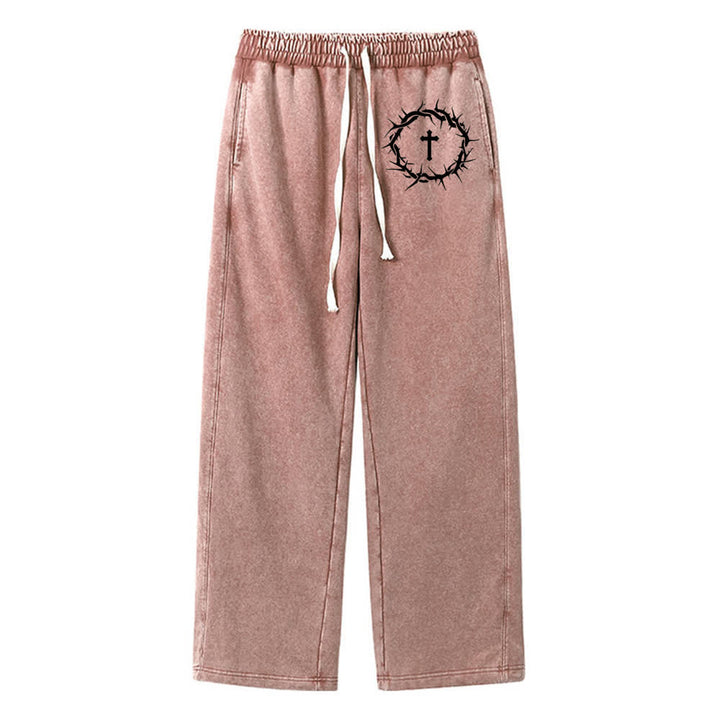 Christianartworkshop Thorn Cross Relaxed Fit Washed Sweatpants - Brown - 2XL - image 12