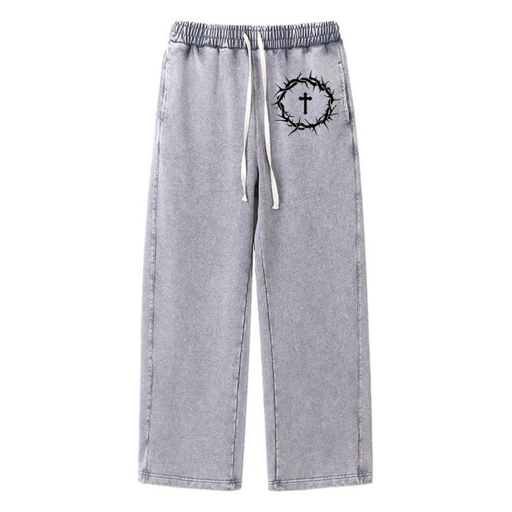 Christianartworkshop Thorn Cross Relaxed Fit Washed Sweatpants - Grey - 2XL - image 9