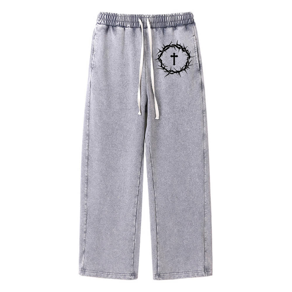 Christianartworkshop Thorn Cross Relaxed Fit Washed Sweatpants - Grey - 2XL - image 11