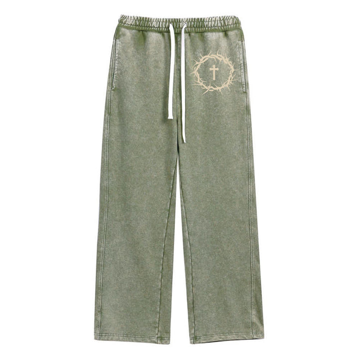 Christianartworkshop Thorn Cross Relaxed Fit Washed Sweatpants - Army Green - 2XL - image 6