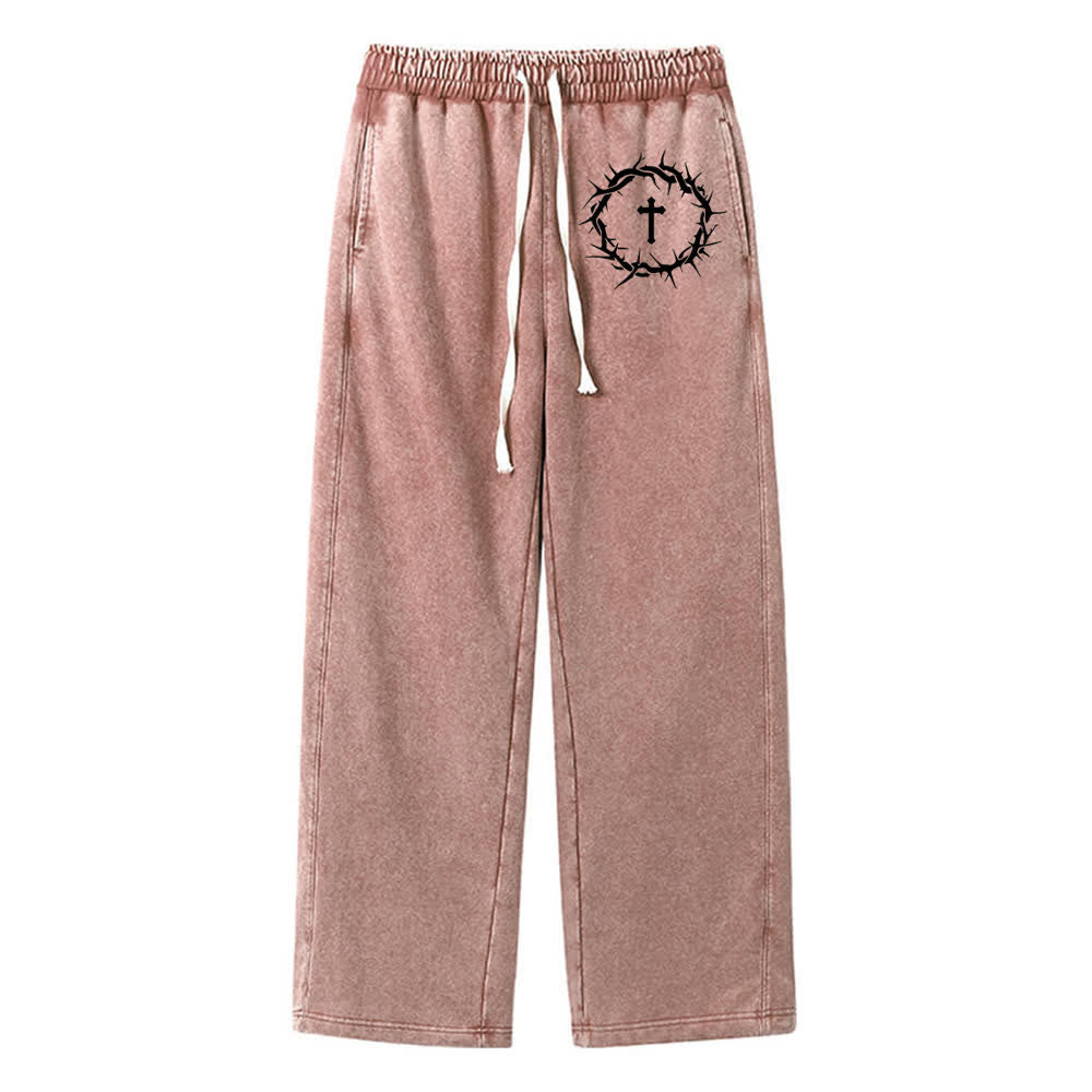 Christianartworkshop Thorn Cross Relaxed Fit Washed Sweatpants - Brown - 2XL - image 14