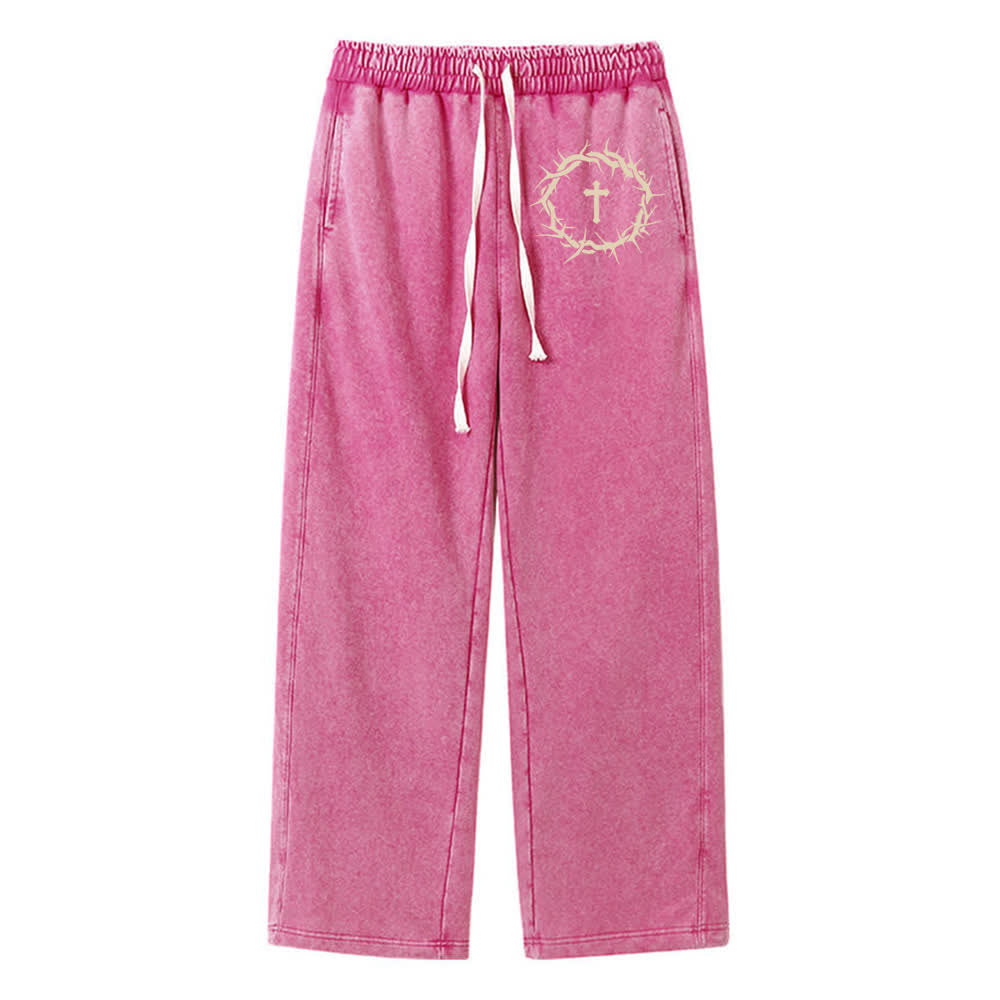 Christianartworkshop Thorn Cross Relaxed Fit Washed Sweatpants - Rose - 2XL - image 15