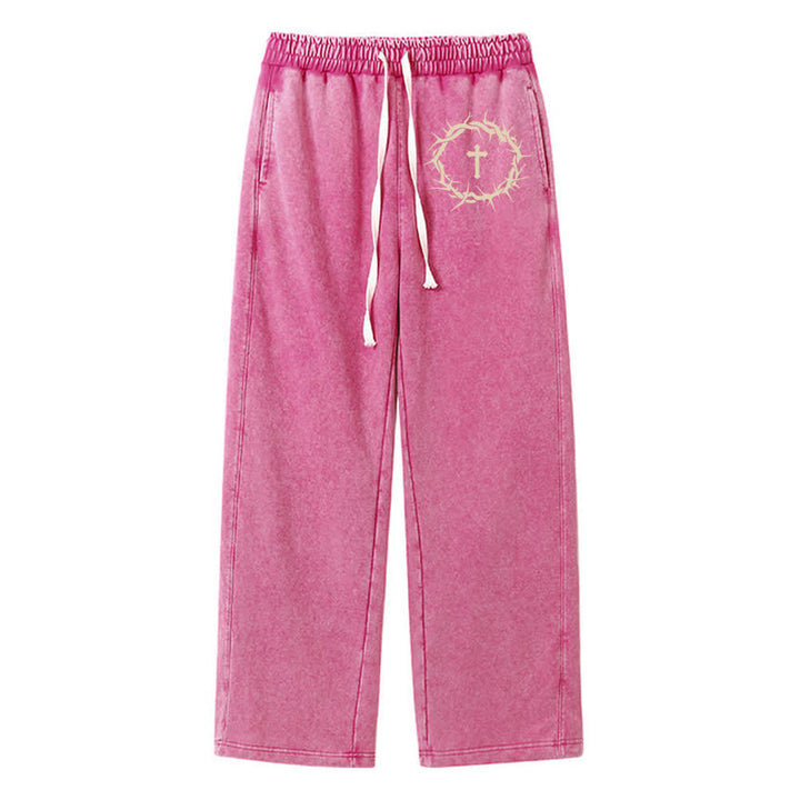 Christianartworkshop Thorn Cross Relaxed Fit Washed Sweatpants - Rose - 2XL - image 17