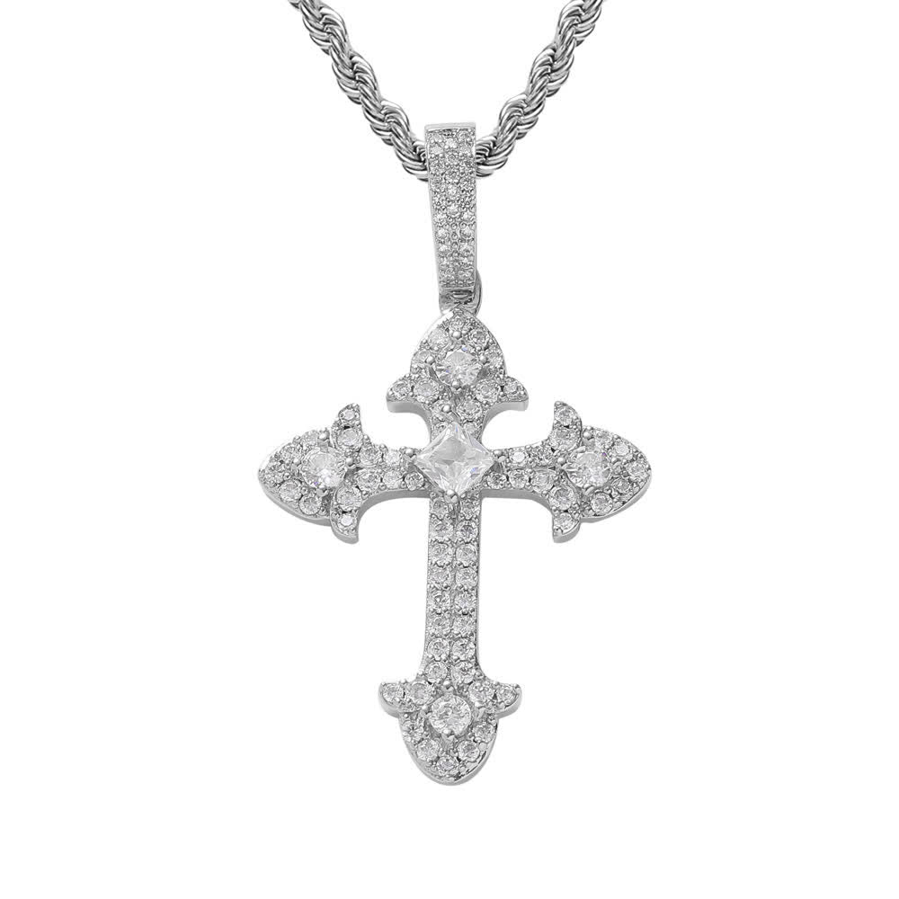 Christianartworkshop Sparkling Pavé‑Set Cross Pendant Necklace: Token Of Noble Divine Shelter - Silver - image 8