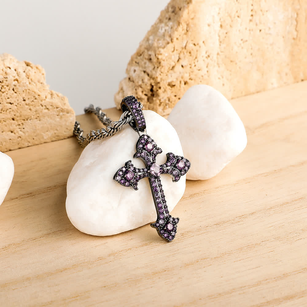 Christianartworkshop Sparkling Pavé‑Set Cross Pendant Necklace: Token Of Noble Divine Shelter - Black - image 12