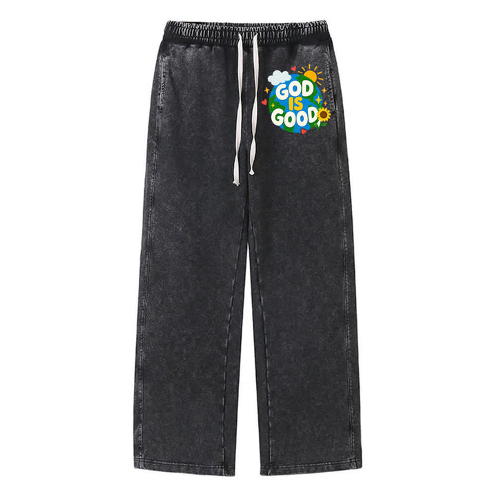 Christianartworkshop God Is Good Sunflower Statement Washed Sweatpants - Black - 2XL - image 3