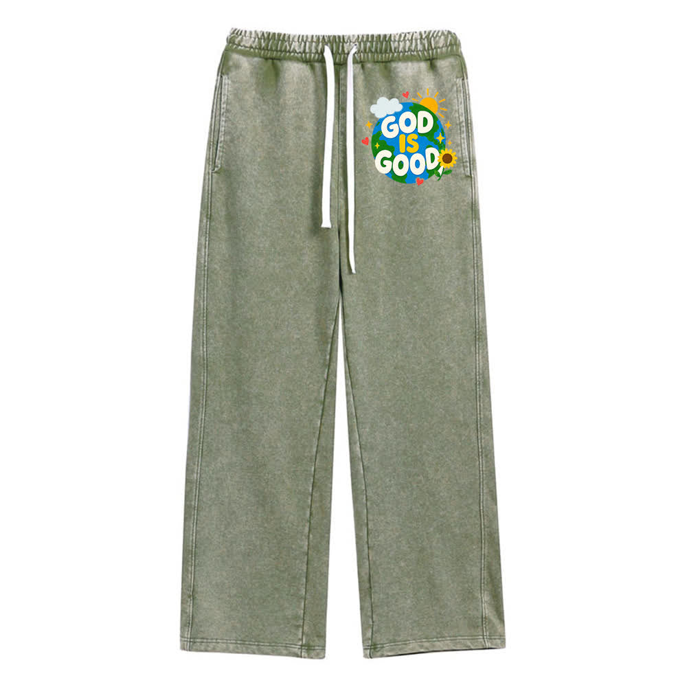 Christianartworkshop God Is Good Sunflower Statement Washed Sweatpants - Army Green - 2XL - image 0