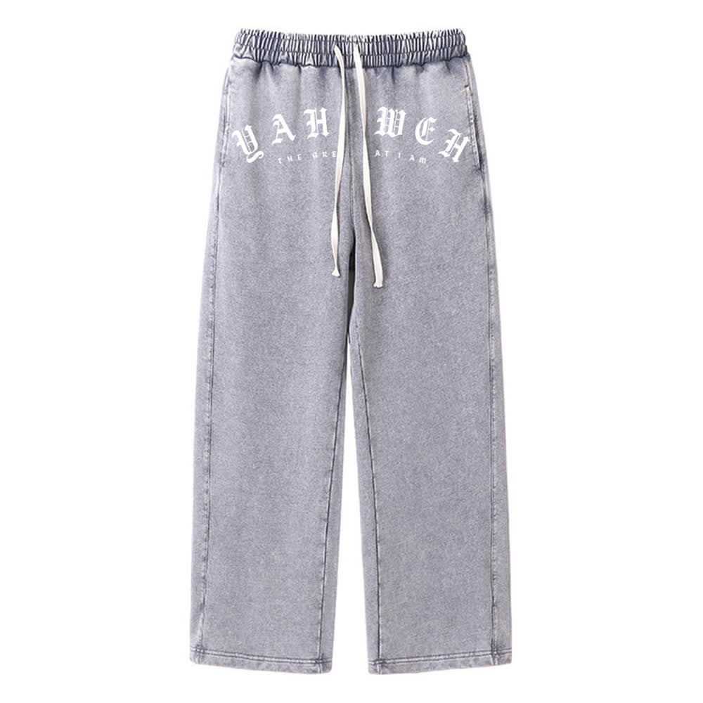 Christianartworkshop Yahweh Vintage Drawstring Relaxed Fit Washed Sweatpants - Grey - 2XL - image 0