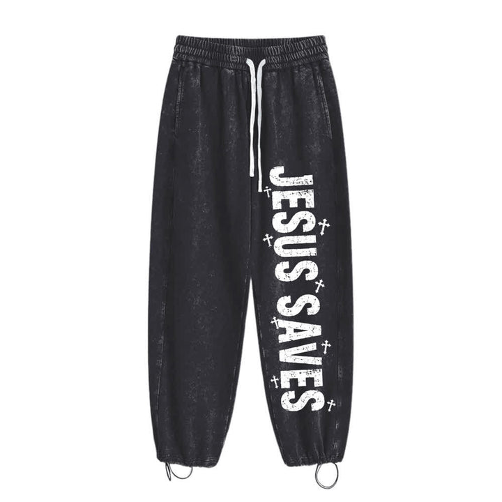 Christianartworkshop Jesus Saves Distressed Statement Washed Sweatpants - image 11