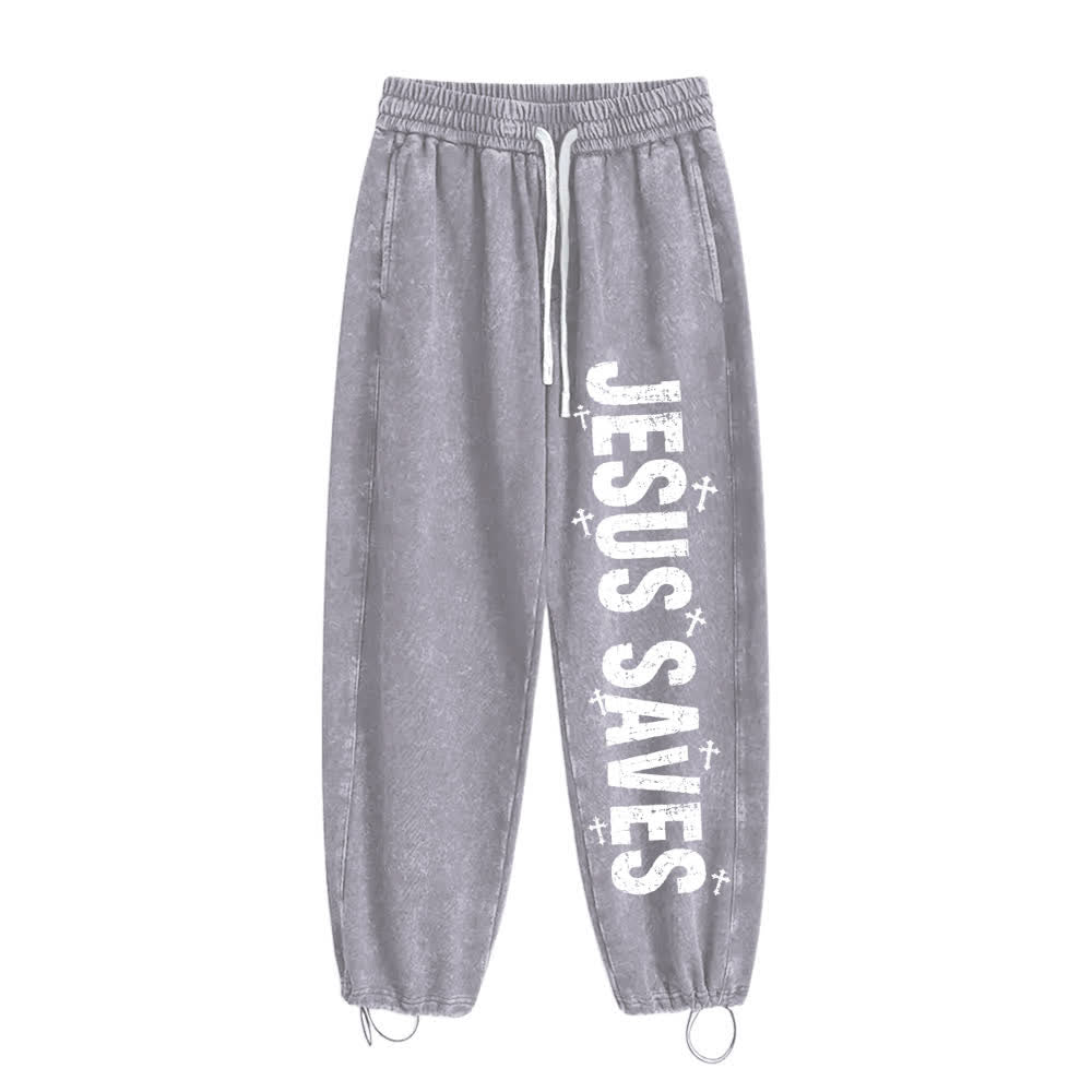 Christianartworkshop Jesus Saves Distressed Statement Washed Sweatpants - image 5