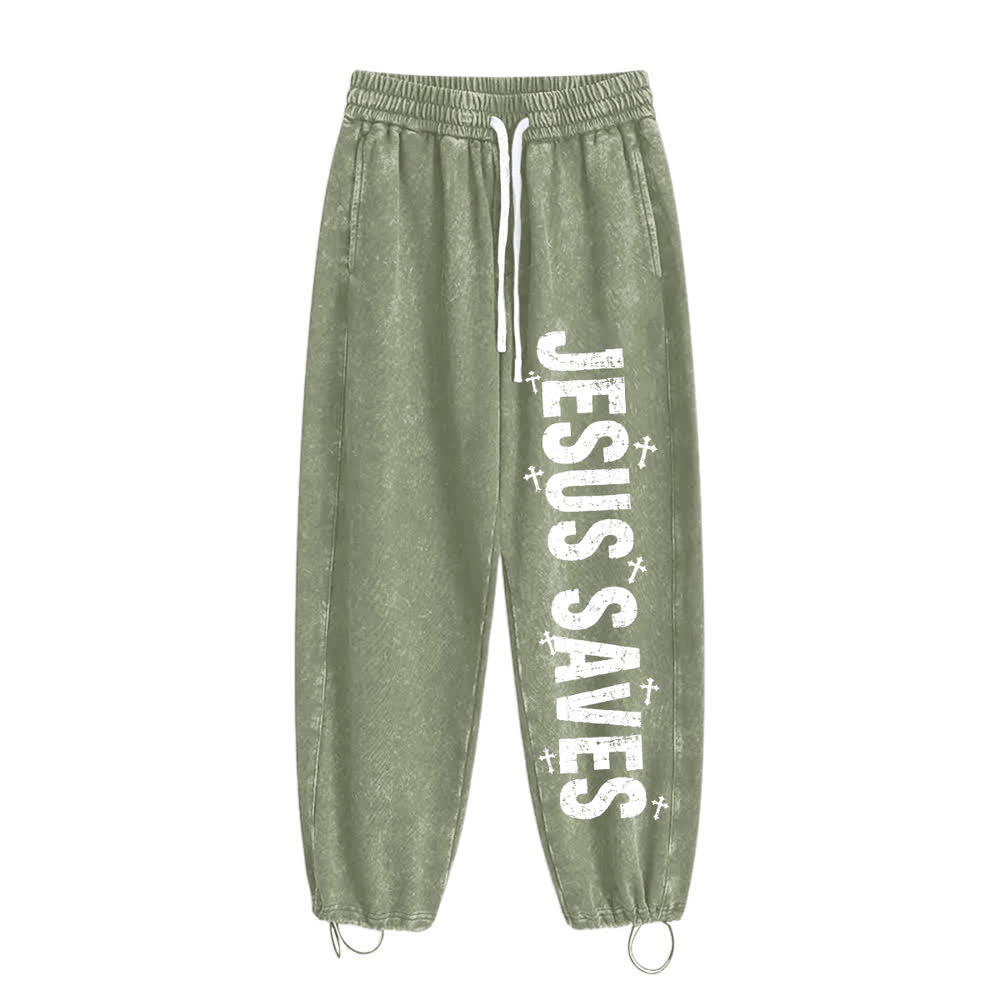 Christianartworkshop Jesus Saves Distressed Statement Washed Sweatpants - image 16