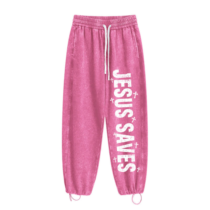Christianartworkshop Jesus Saves Distressed Statement Washed Sweatpants - image 2
