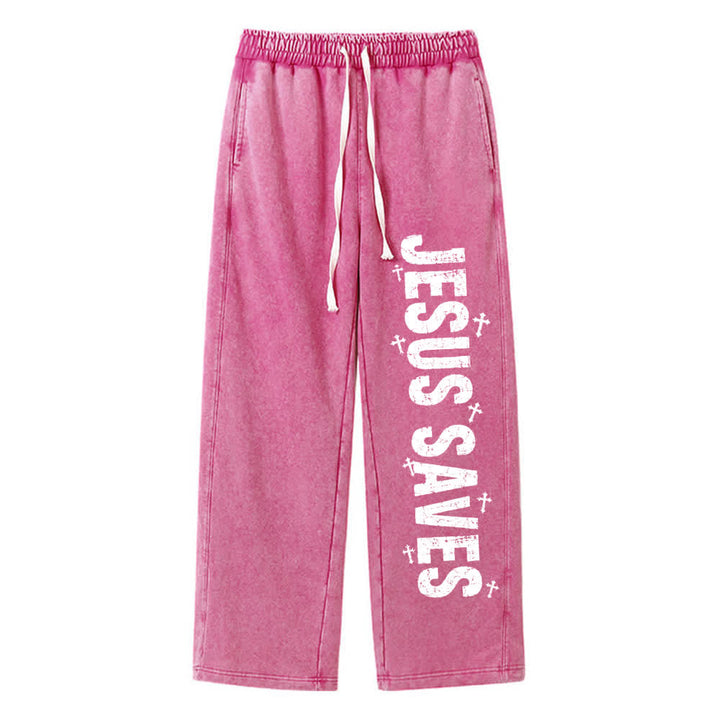 Christianartworkshop Jesus Saves Distressed Statement Washed Sweatpants - Rose - 2XL - image 0