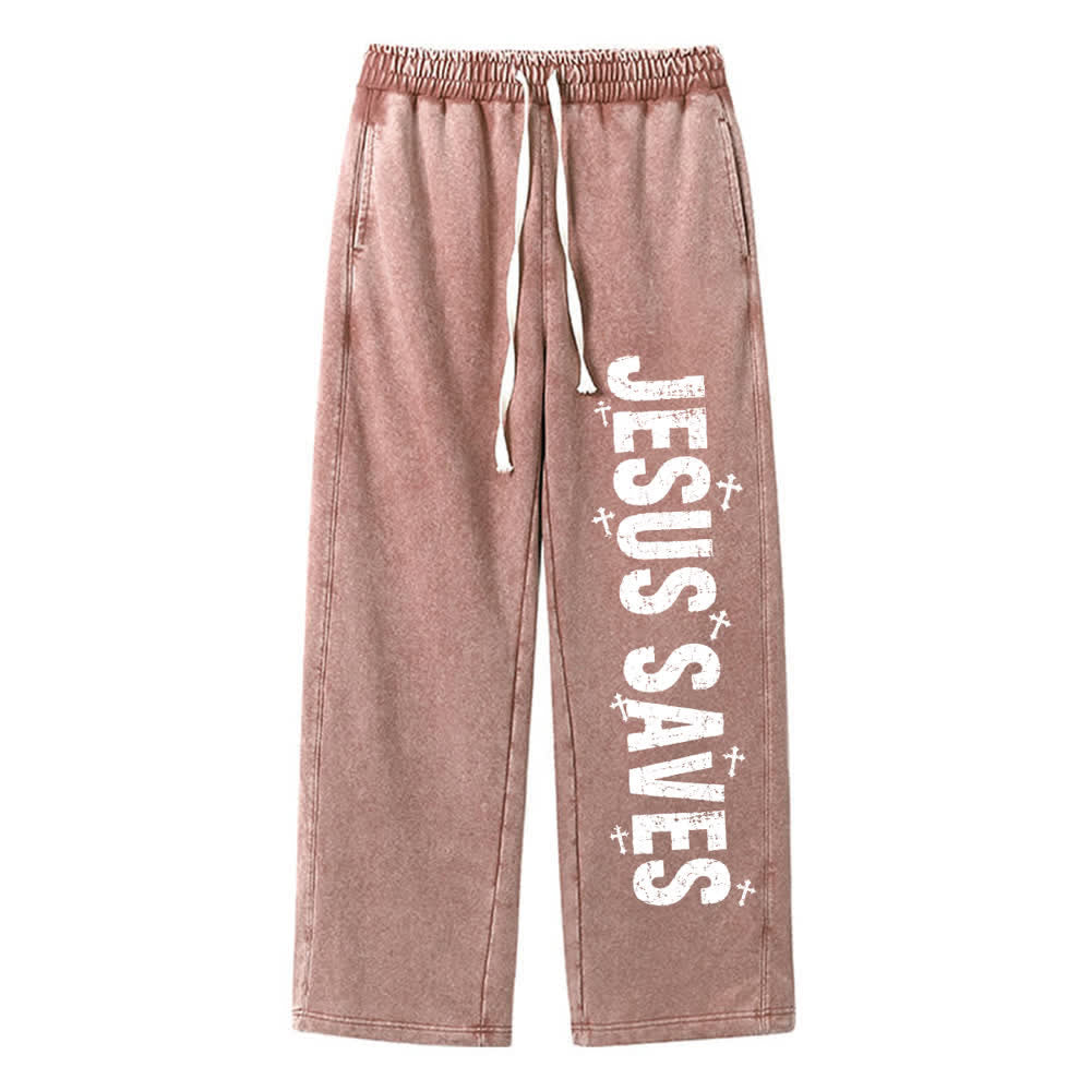 Christianartworkshop Jesus Saves Distressed Statement Washed Sweatpants - image 15