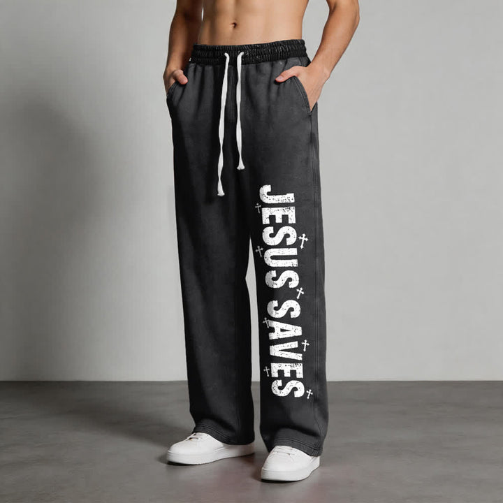 Christianartworkshop Jesus Saves Distressed Statement Washed Sweatpants - image 10