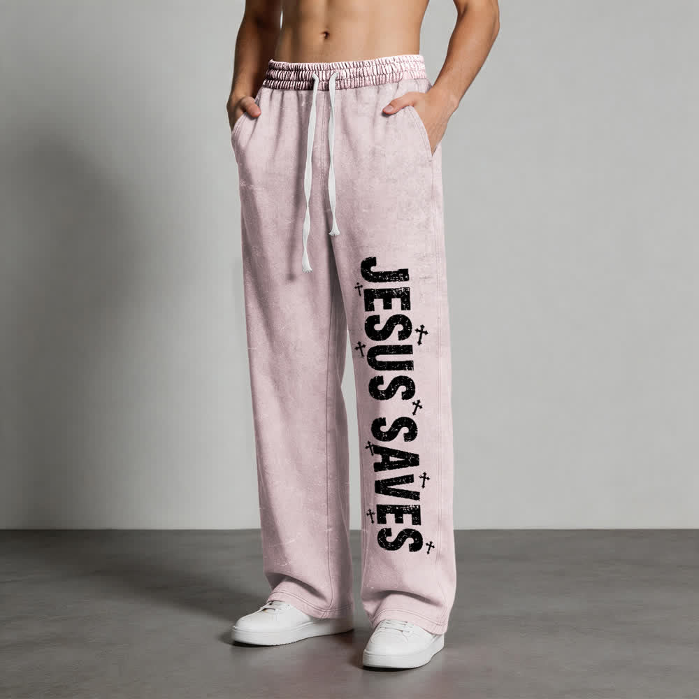 Christianartworkshop Jesus Saves Distressed Statement Washed Sweatpants - image 7