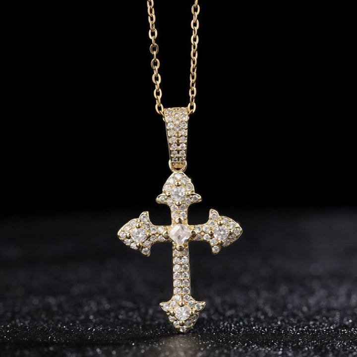 Christianartworkshop Sparkling Pavé‑Set Cross Pendant Necklace: Token Of Noble Divine Shelter - Golden - image 0