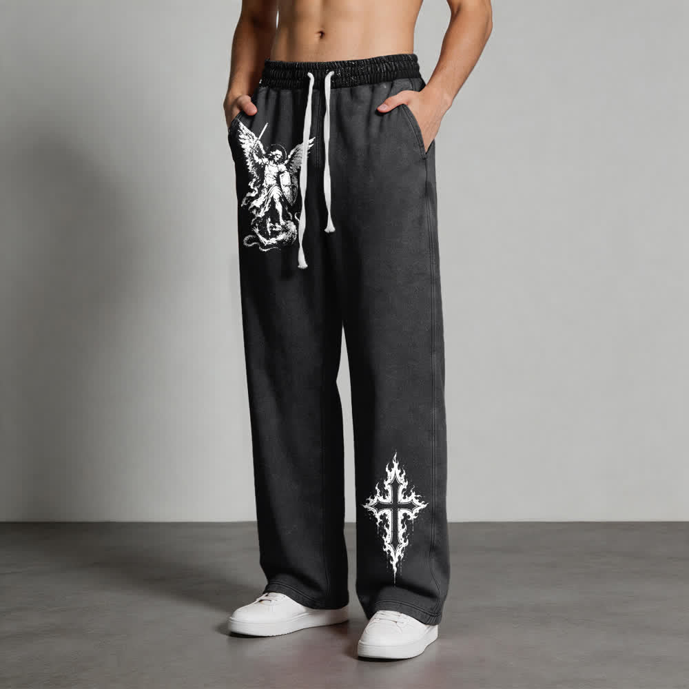 Christianartworkshop St.Michael Archangel Flame Cross Vintage Street Washed Sweatpants - image 1