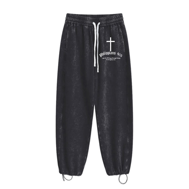 Christianartworkshop Philippians 4:13 Cross Mineral Washed Sweatpants - Black - 2XL - image 5
