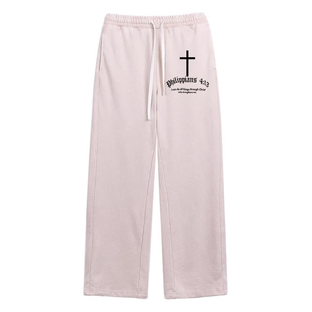 Christianartworkshop Philippians 4:13 Cross Mineral Washed Sweatpants - Beige - 2XL - image 8