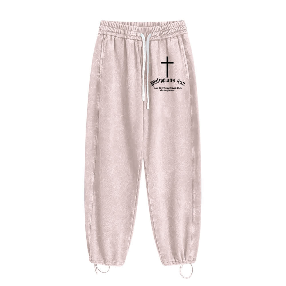 Christianartworkshop Philippians 4:13 Cross Mineral Washed Sweatpants - image 8
