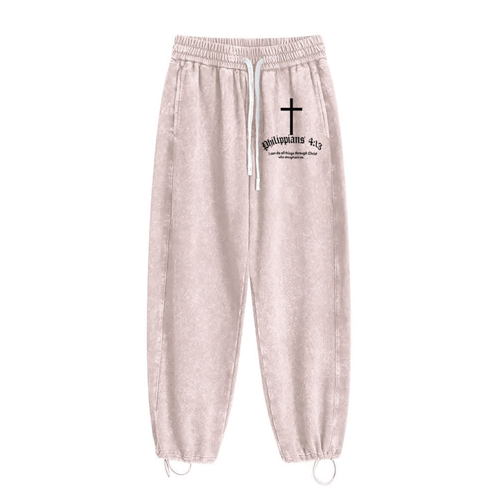 Christianartworkshop Philippians 4:13 Cross Mineral Washed Sweatpants - image 10