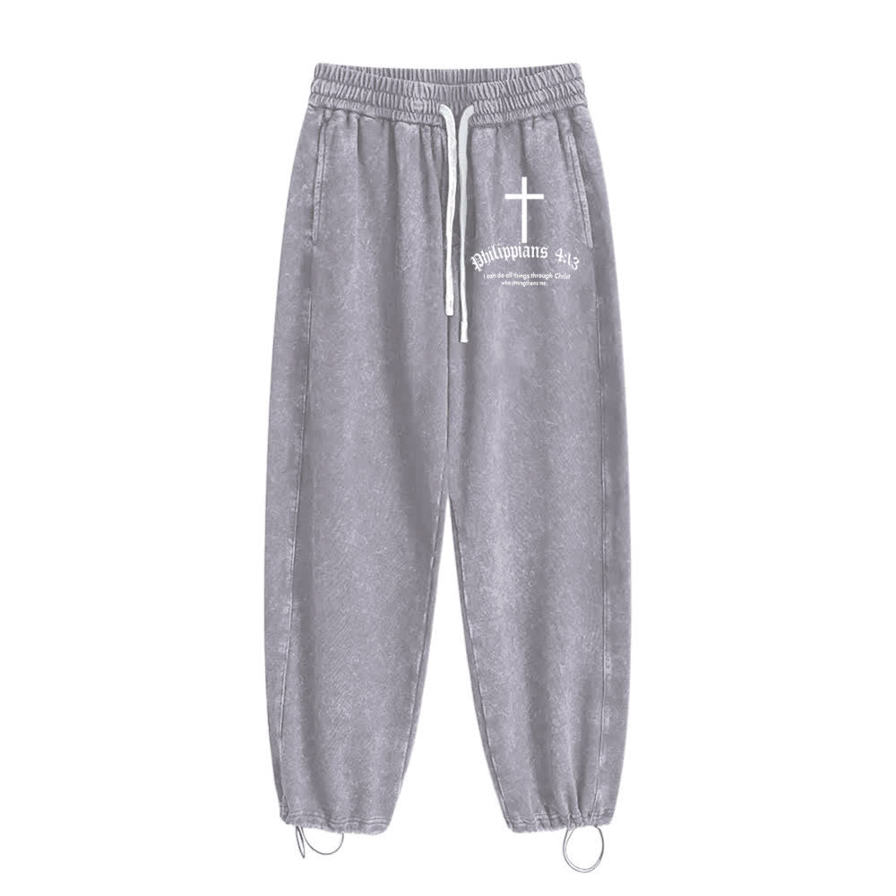 Christianartworkshop Philippians 4:13 Cross Mineral Washed Sweatpants - image 11