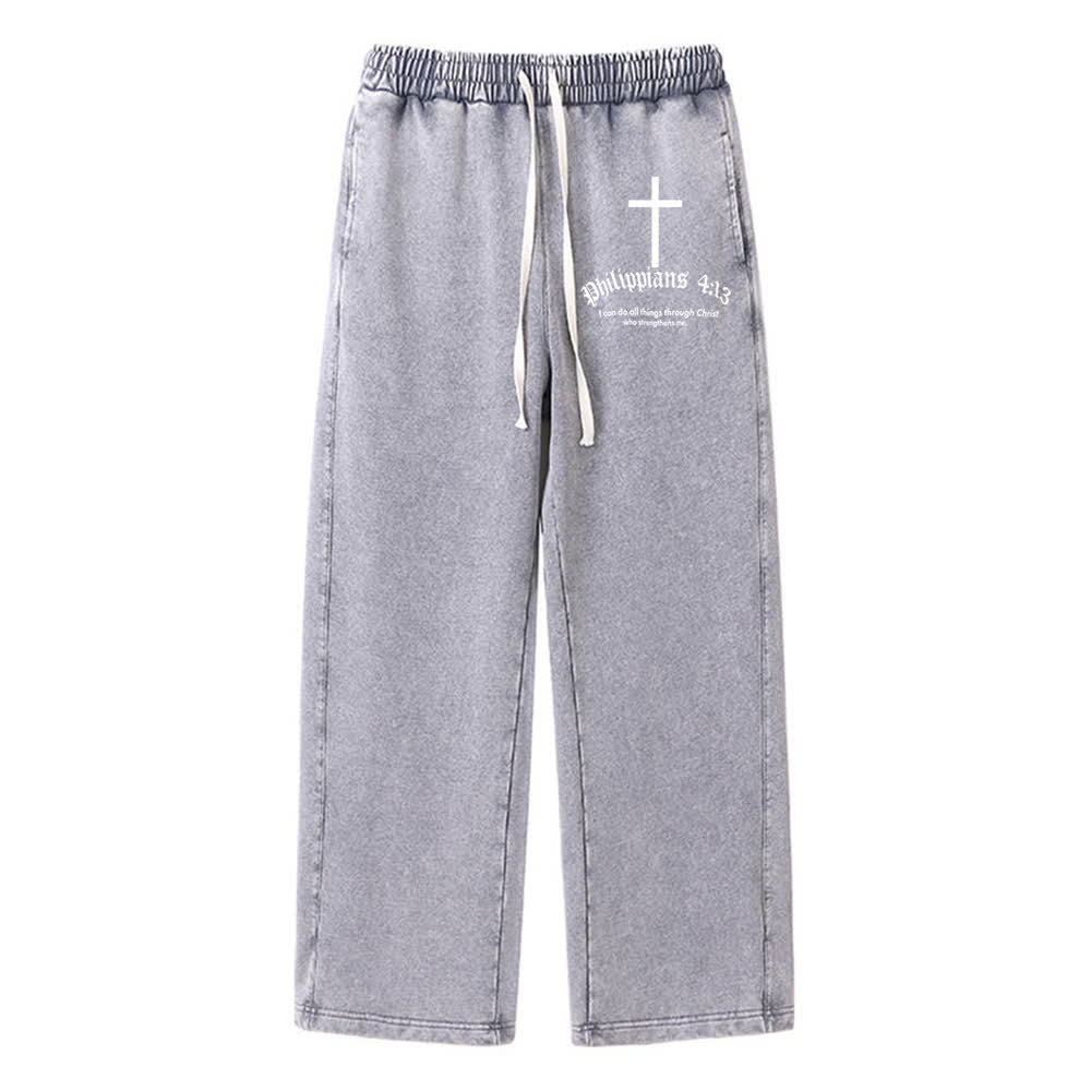 Christianartworkshop Philippians 4:13 Cross Mineral Washed Sweatpants - Grey - 2XL - image 9